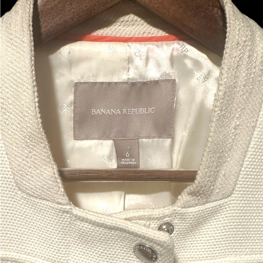 Banana Republic Off White Cream Cropped Cotton Blend Jacket Size 6 CLEAN! - Picture 3 of 9